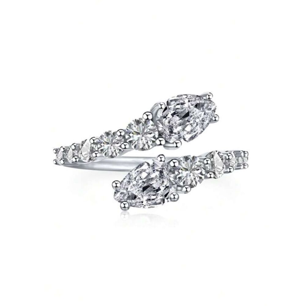 Silver Teardrop Cubic Zirconia Stackable Rings - Clear R 560 - Picture 2 of 3